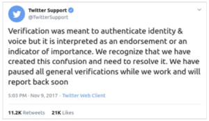 Screenshot from the Twitter Verified feed on verification